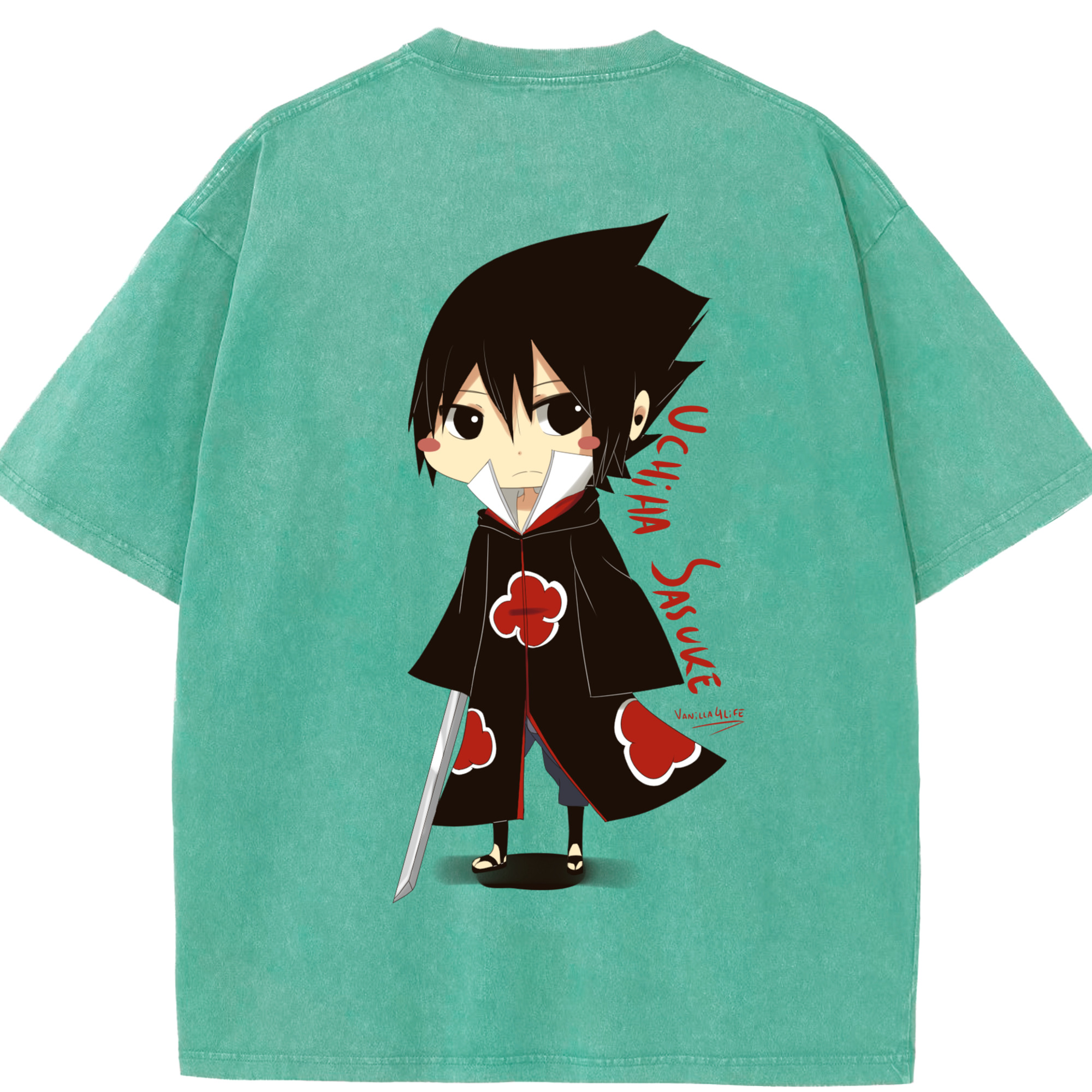 （画像用） NARUTO -ナルト- うちは サスケ Uchiha Sasuke 綿100% ヴィンテージ風 半袖Tシャツ（背面プリント）